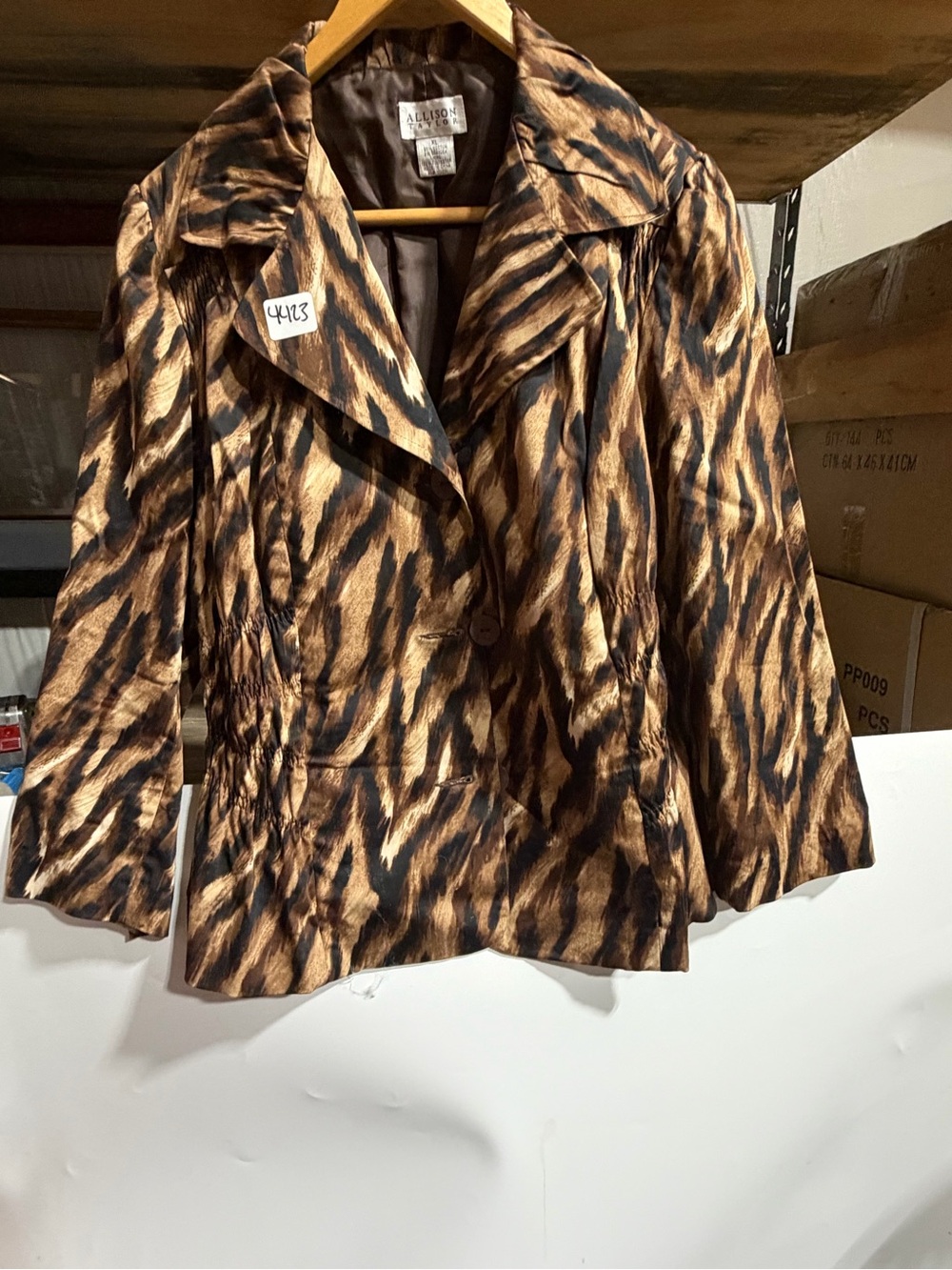 #4423-Allison Daley Women's Brown Animal Print Jacket